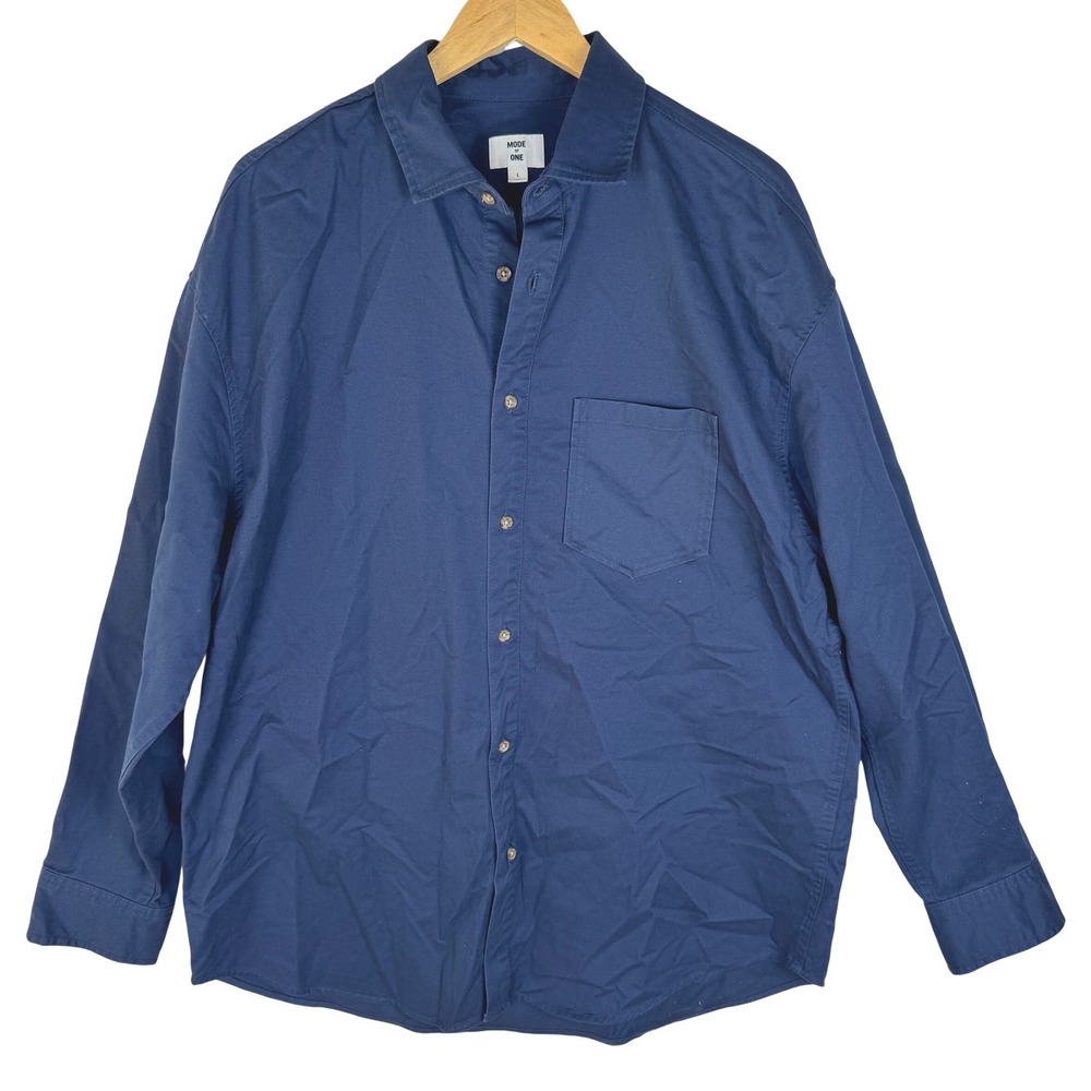 Mode of One Mens Relaxed Fit Twill Button Down Shirt Caspian Waters Blue Large